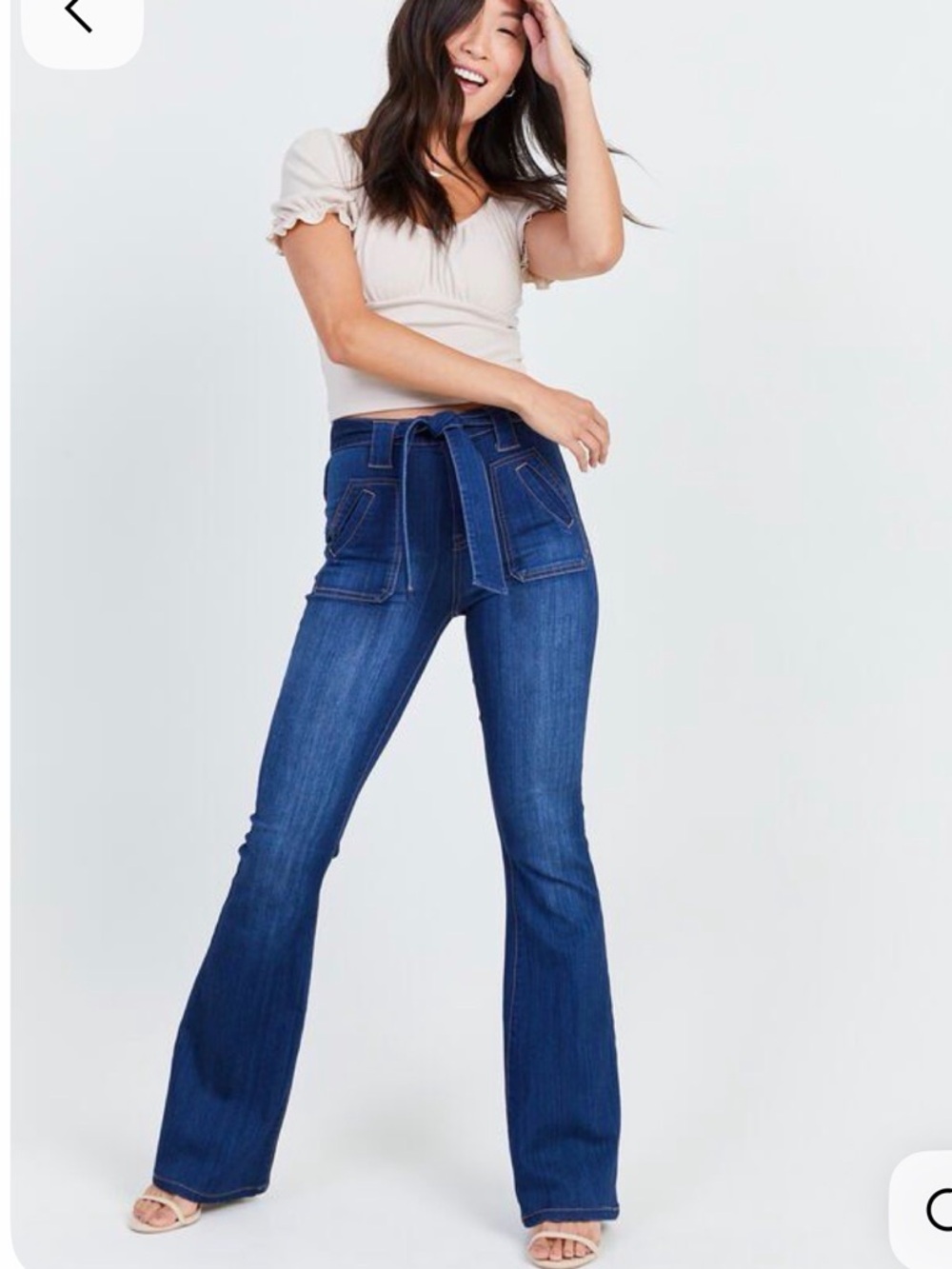 Altar'd State Elise High Rise Dark Blue Tie-Waist Flare Jeans Retro Boho 70s 30